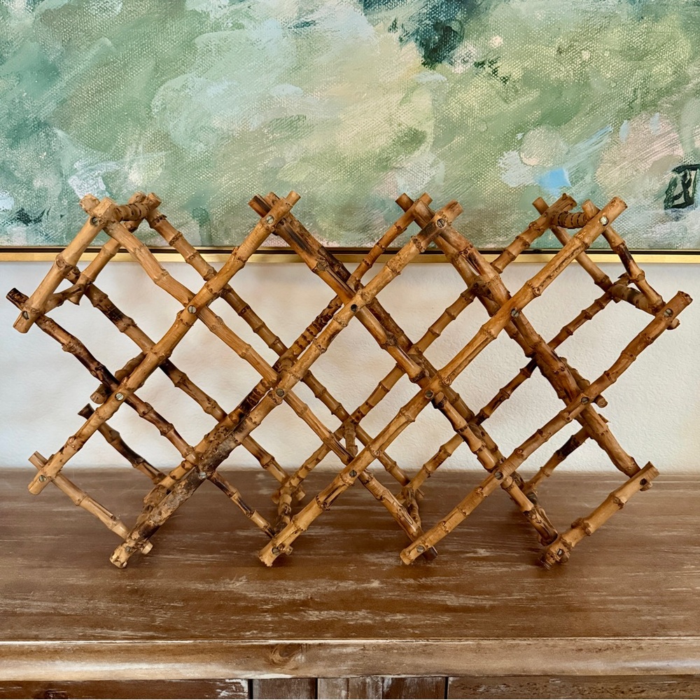 Vintage Bamboo Tortoise Burn Expanding Wine Rack 11-Bottle